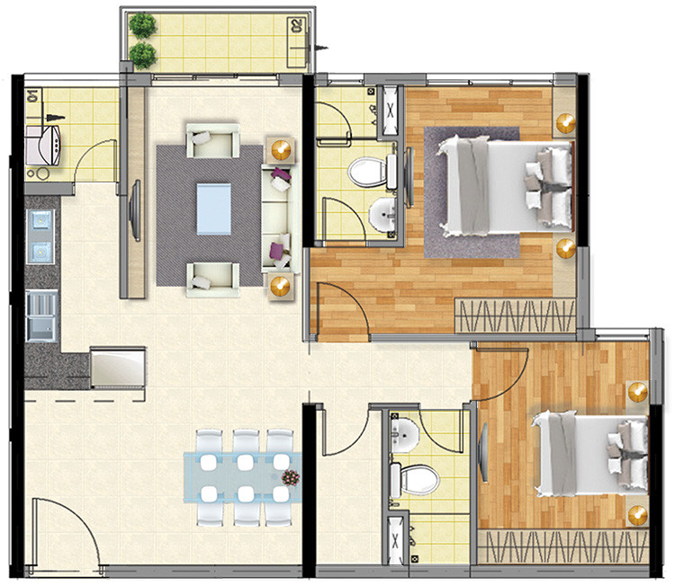Layout căn hộ 2 phòng ngủ 84.1m² phân khu Emerald Celadon City