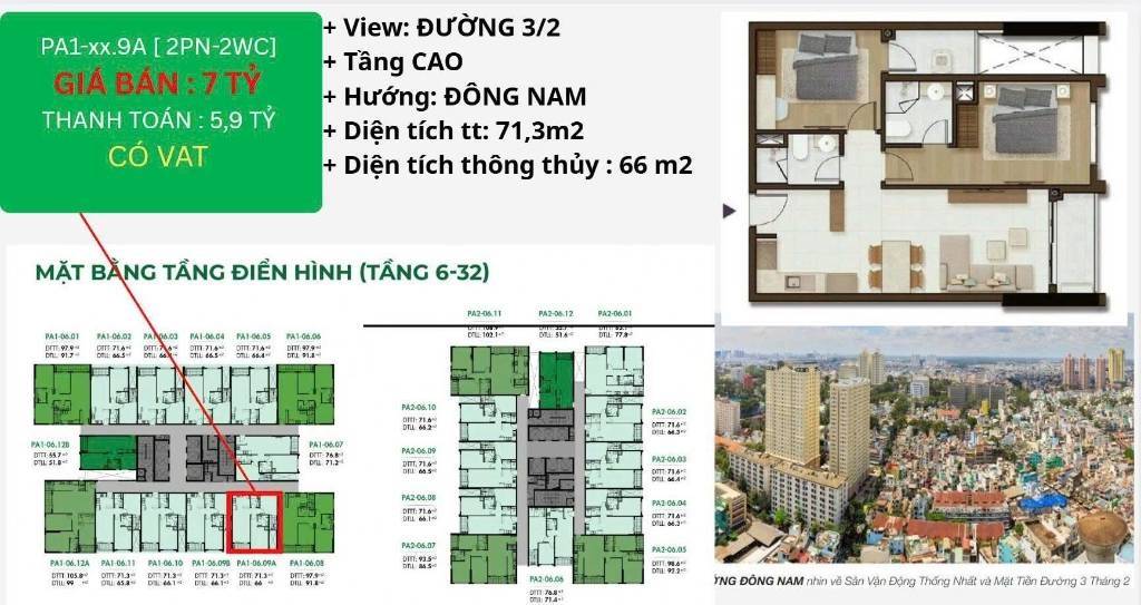 sơ đồ mặt bằng căn CĂN HỘ 2PN TẦNG CAO - VIEW ĐỈNH ĐƯỜNG 3/2 của Căn hộ chung cư Bán tại The Park Avenue