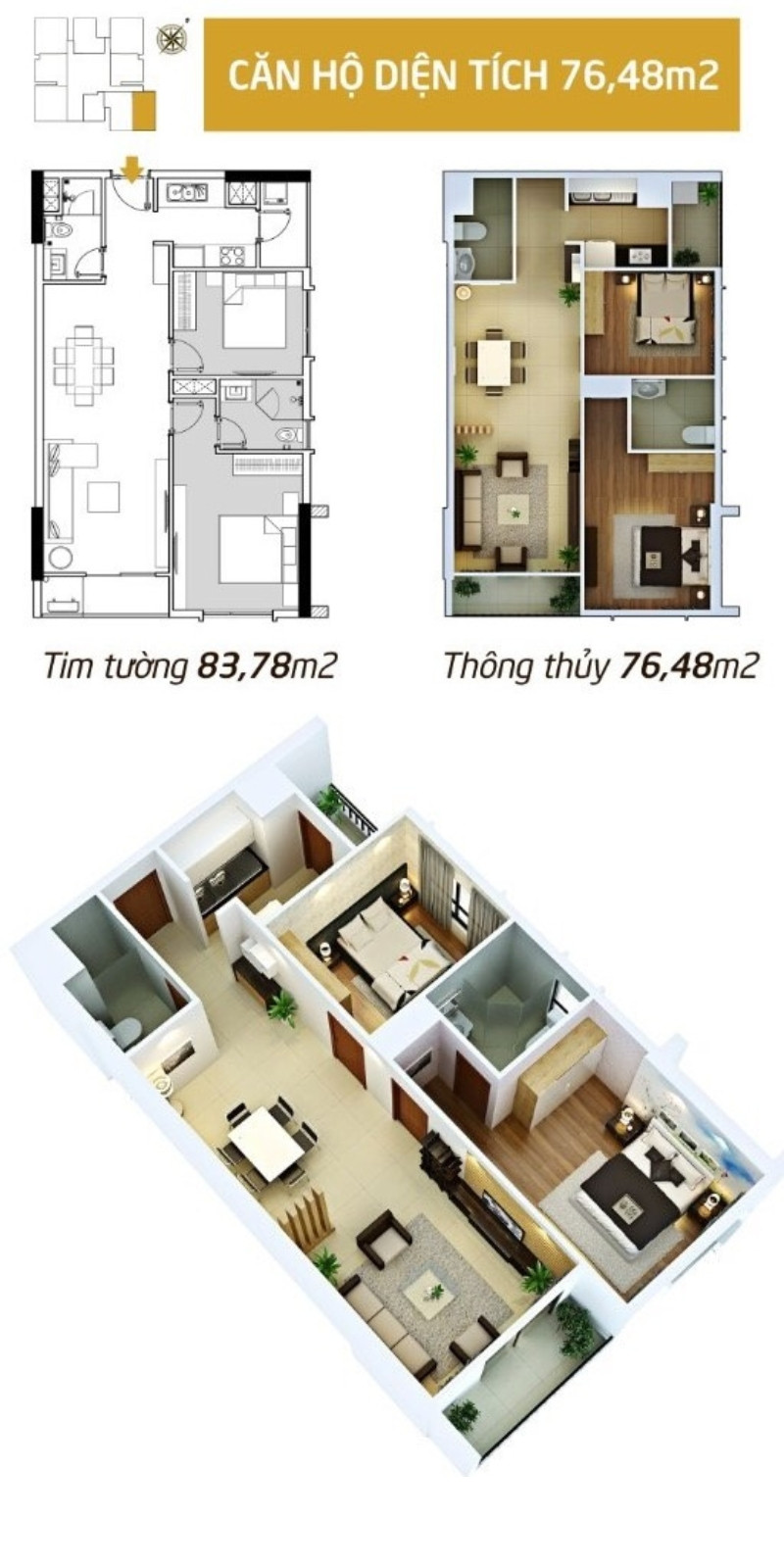 Layout căn hộ 2 phòng ngủ 84m² dự án Hà Đô Centrosa Garden