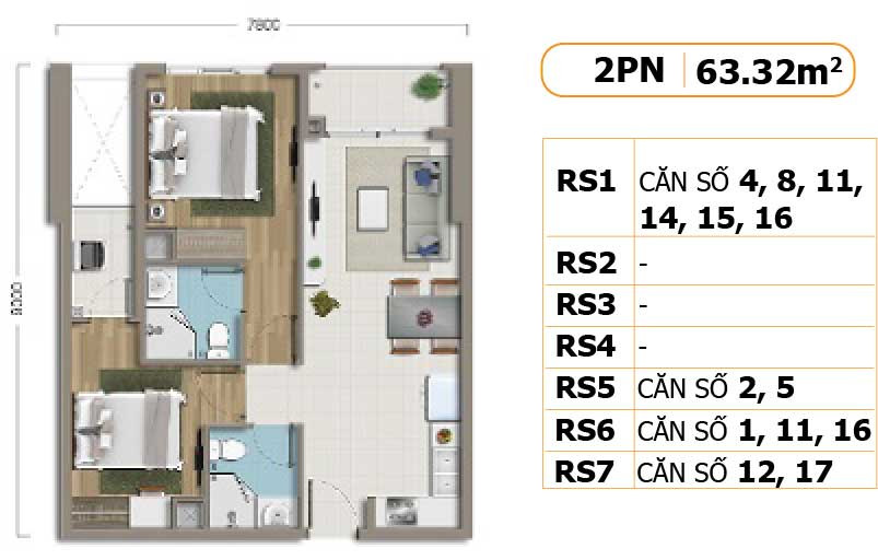 Layout căn hộ 2 phòng ngủ dự án Richstar