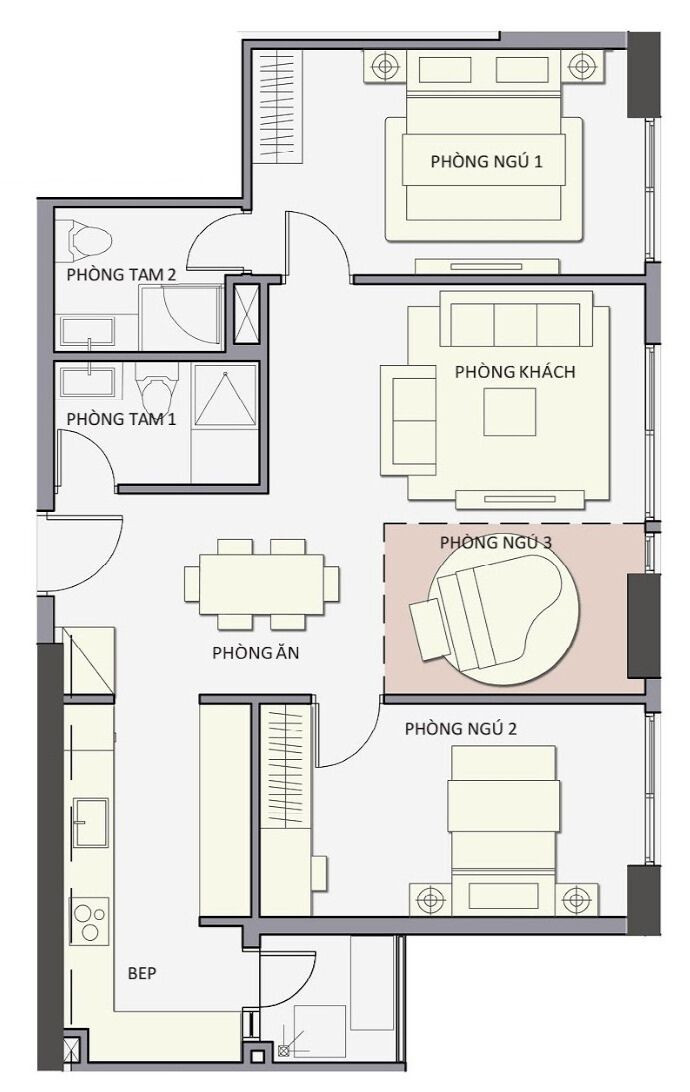 Layout căn hộ C6 - 2PN, diện tích 77m² dự án Valéo Đầm Sen