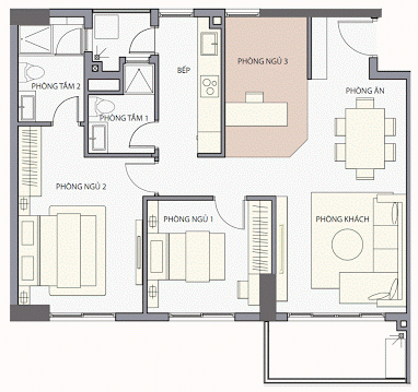Layout căn hộ B1 & B2 - 2PN + 1, diện tích 86m² dự án Valéo Đầm Sen