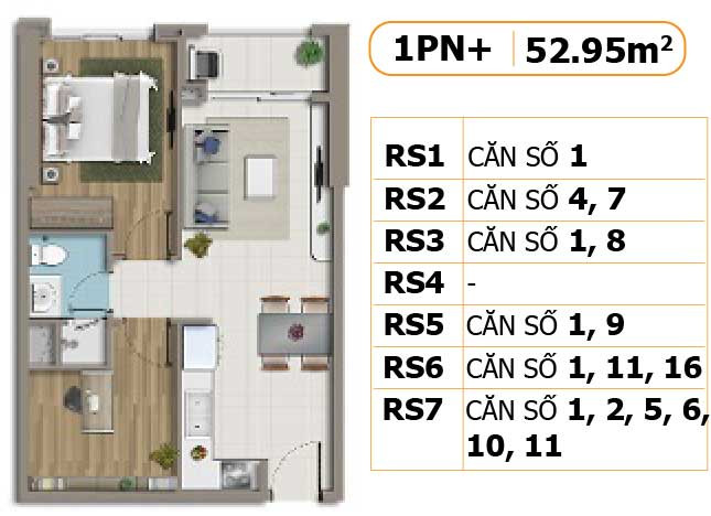 Layout căn hộ 1+1 phòng ngủ dự án Richstar