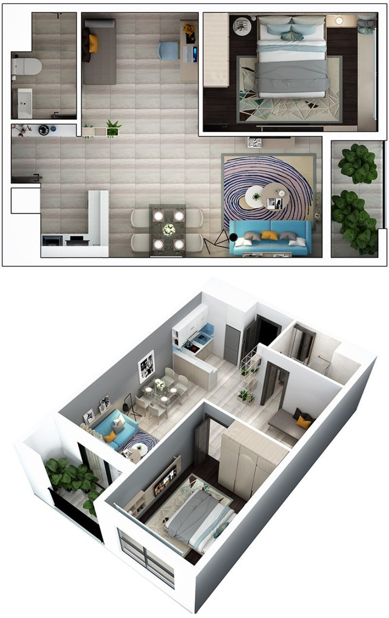 Layout căn hộ 1 phòng ngủ 56.95m²/ Type 11 Tòa O2 dự án Hà Đô Centrosa Garden