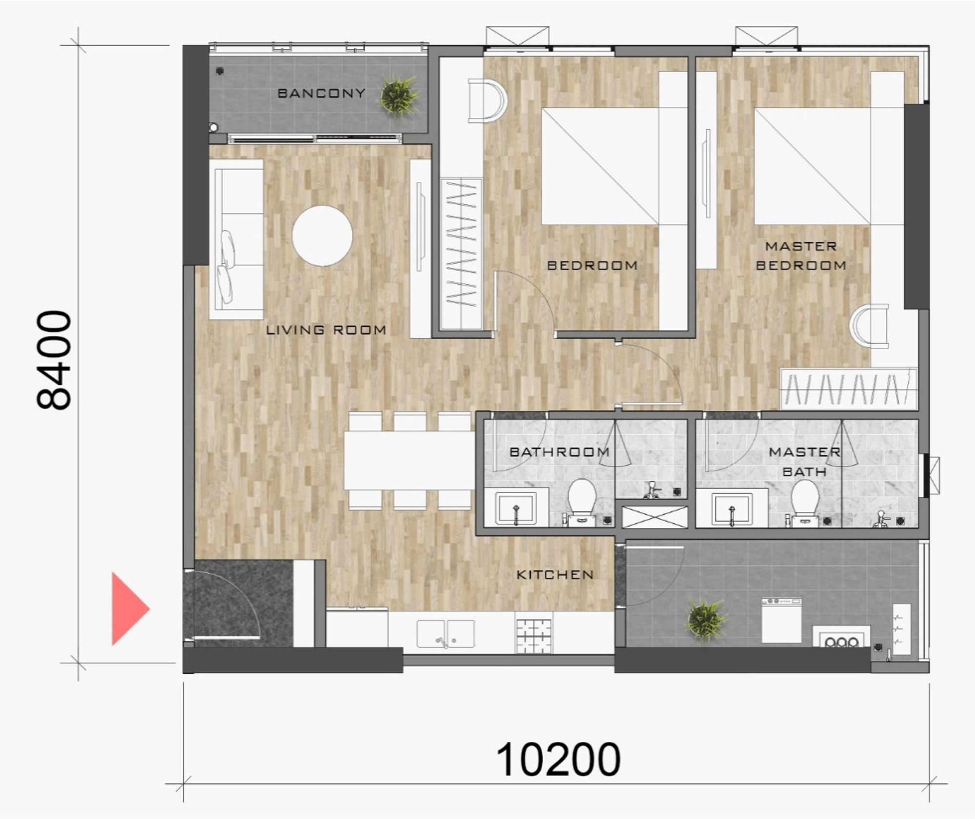 Layout căn hộ 2PN-2WC diện tích 85 m² Akari City Giai đoạn 2