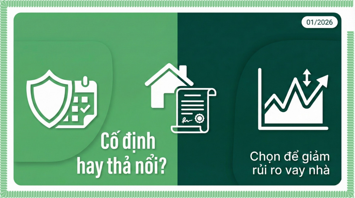 so sánh lãi suất cố định và lãi suất thả nổi khi vay mua nhà, nhấn mạnh giảm rủi ro lãi vay và ổn định dòng tiền