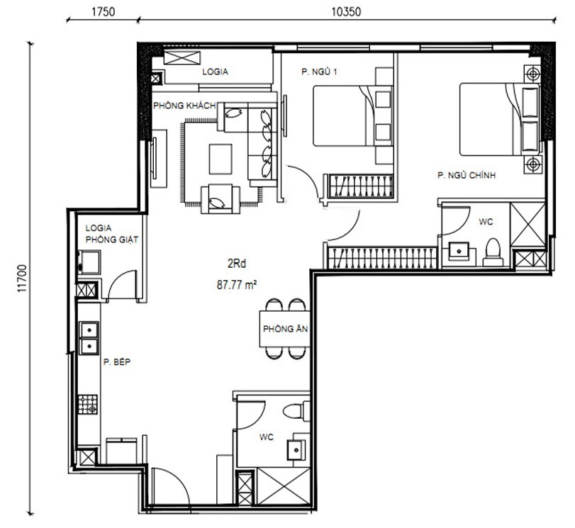 Layout căn hộ 2 phòng ngủ 86m² toà Iris 3 dự án Hà Đô Centrosa Garden