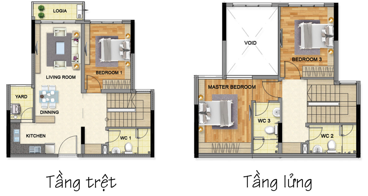 Layout căn hộ Duplex 3 phòng ngủ 112.2m² phân khu Emerald Celadon City