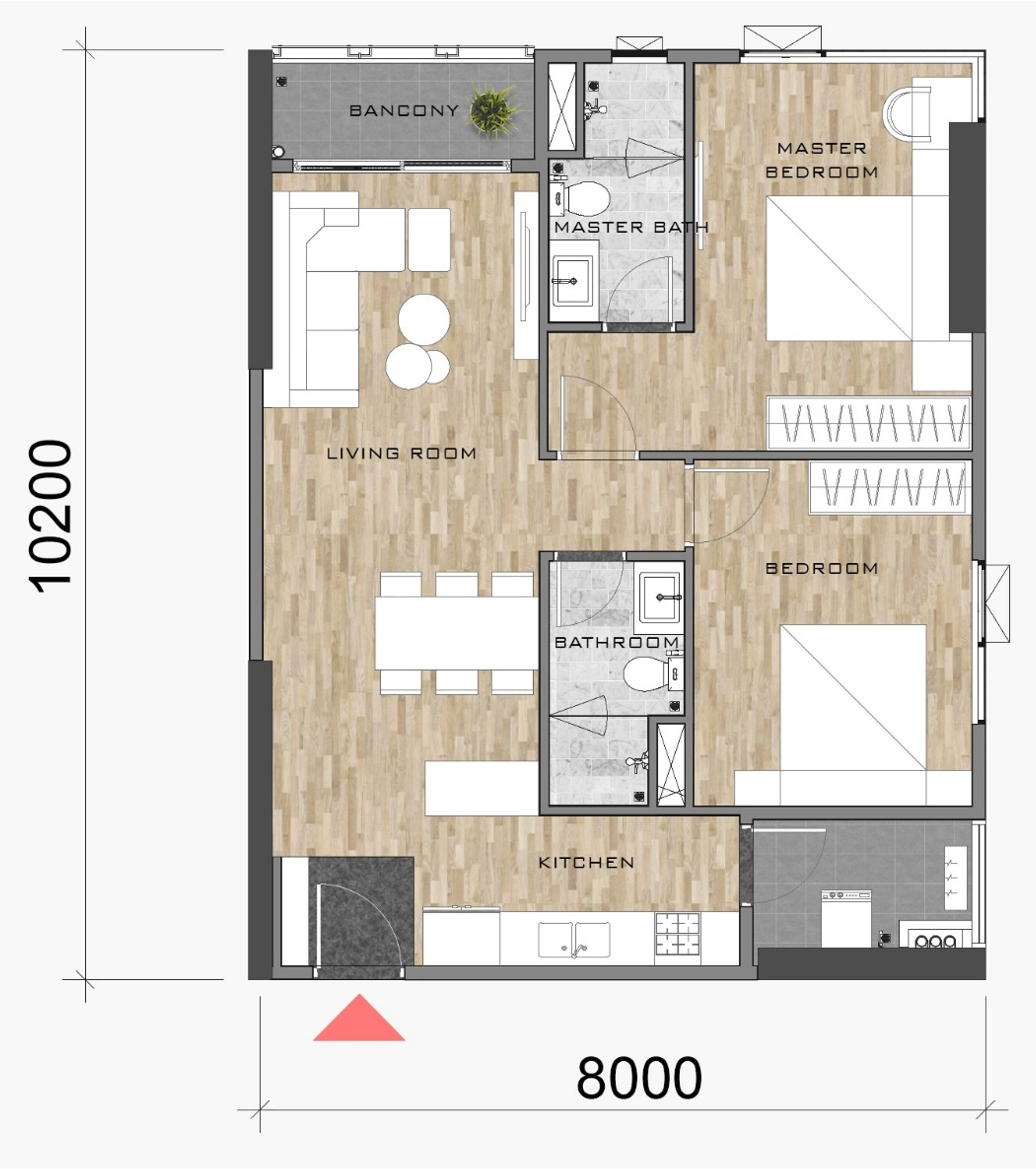 Layout căn hộ 2PN-2WC diện tích 80 m² Akari City Giai đoạn 2