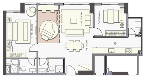 Layout căn hộ C4 & A4 - 2PN + 1, diện tích 82m² dự án Valéo Đầm Sen