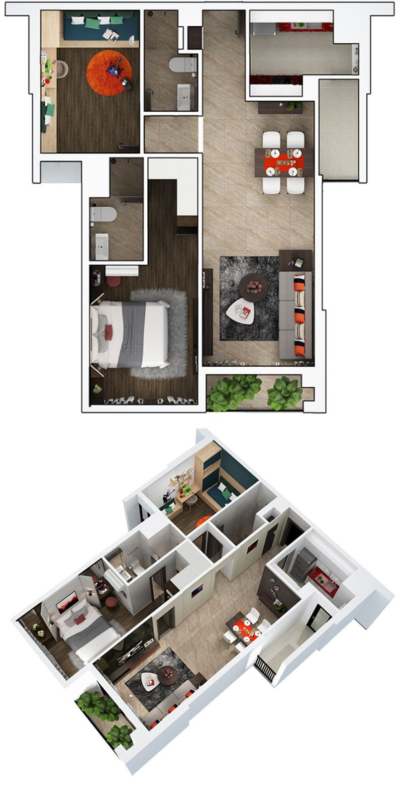 Layout căn hộ 2 phòng ngủ 87m² dự án Hà Đô Centrosa Garden