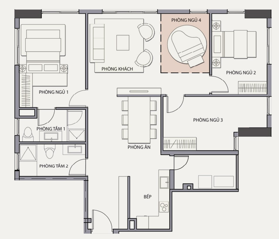 Layout căn hộ C5 - 3PN + 1, diện tích 100m² dự án Valéo Đầm Sen